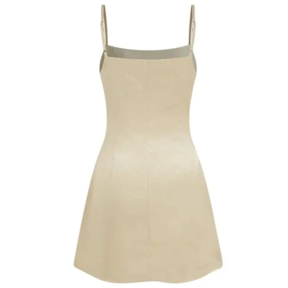 Cider Women's Size 9 Khaki Gold Mini Dress with Flowers Adjustable Straps 90s Y2 - Picture 2 of 8